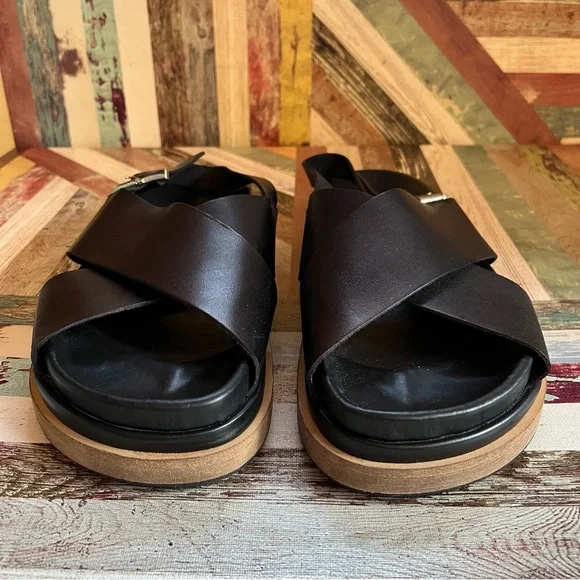 ALOHAS Marshmallow Black Leather Crossover Slingback Sandals - Picture 4 of 9